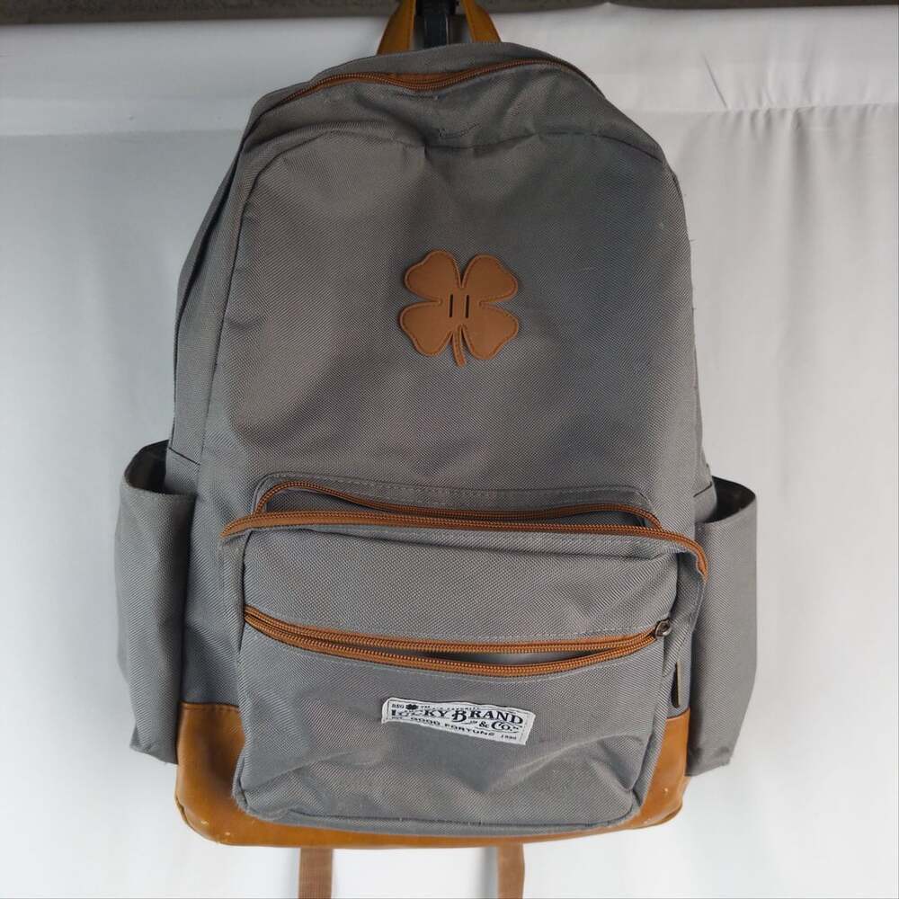 Lucky Brand Backpack Gray Canvas Brown Leather Trim